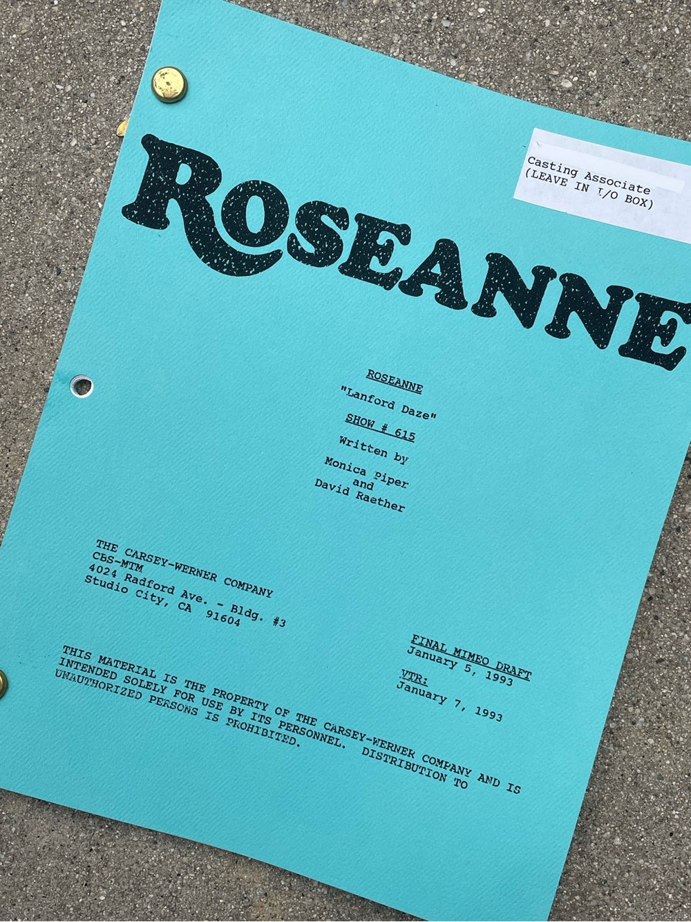 Roseanne Vtg 1993 Production Used Final Draft Script Lanford Daze LORETTA LYNN!
